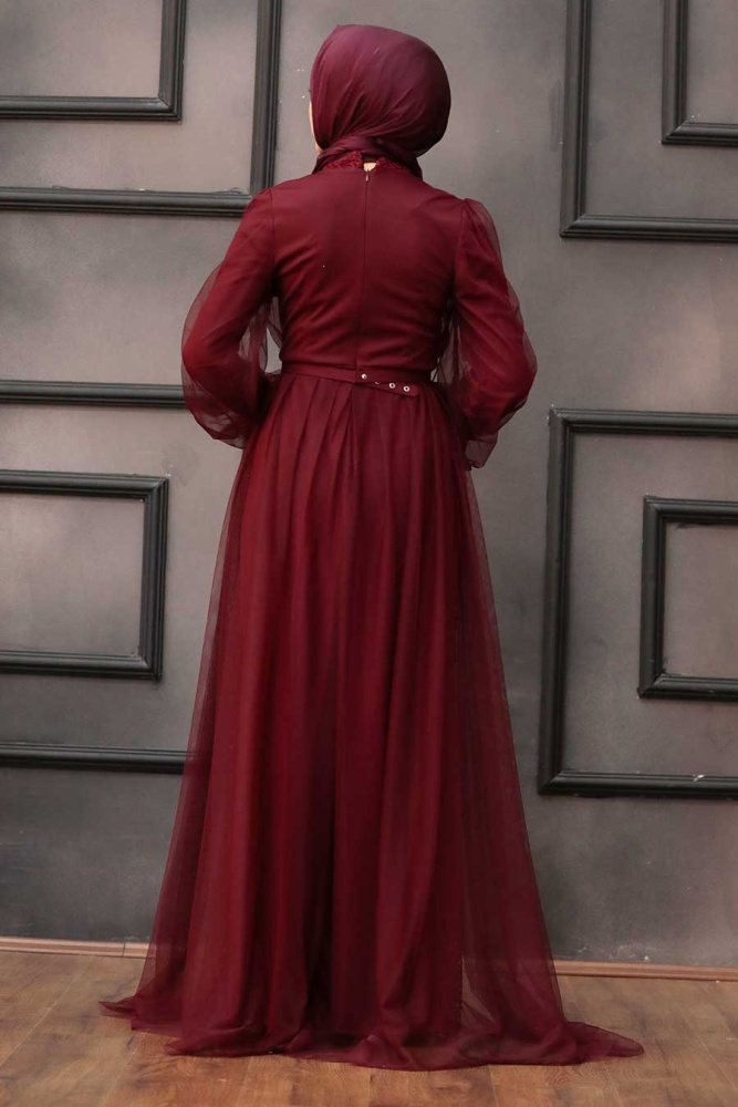 Neva Style - Luxorious Dark Claret Red Islamic Evening Gown 5383KBR - 2