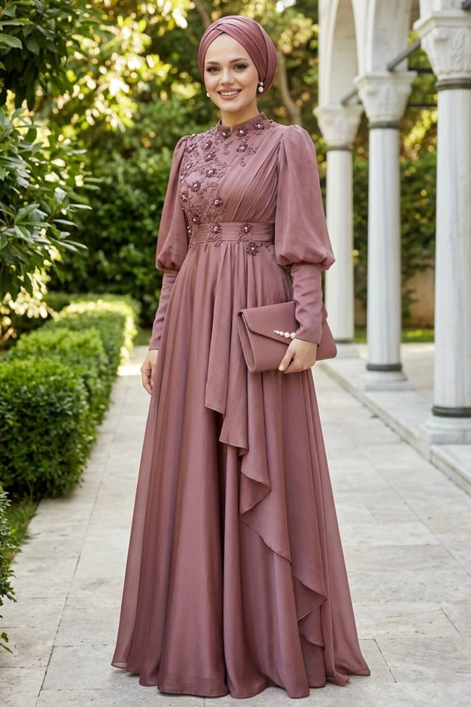 Neva Style - Modern Dark Cooper Islamic Bridesmaid Dress 21930KBKR - 1