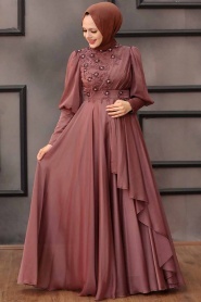 Neva Style - Modern Dark Cooper Islamic Bridesmaid Dress 21930KBKR - Thumbnail