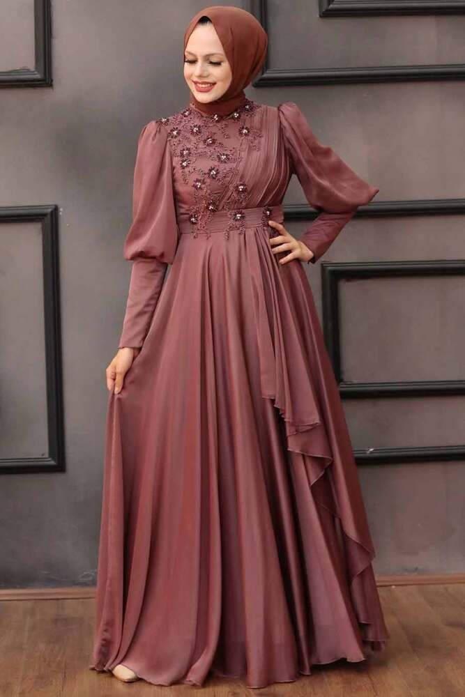 Neva Style - Modern Dark Cooper Islamic Bridesmaid Dress 21930KBKR - 2