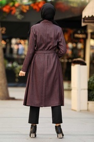 Dark Dusty Rose Hijab Coat 5575KGK - Thumbnail
