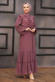 Dark Dusty Rose Hijab Dress 2409KGK - Thumbnail