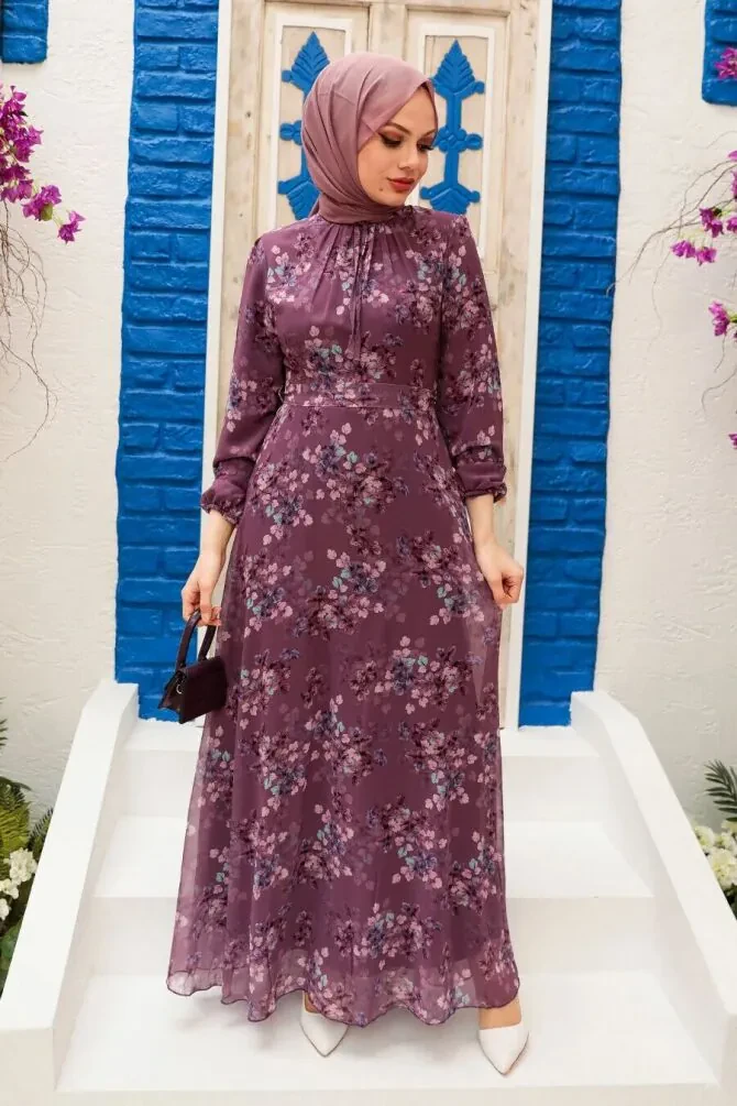 Dark Dusty Rose Hijab Dress 279061KGK - 1