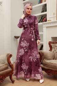 Dark Dusty Rose Hijab Dress 279062KGK - Thumbnail