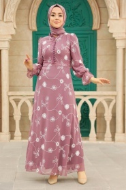 Dark Dusty Rose Hijab Dress 32944KGK - Thumbnail
