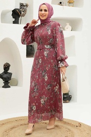 Dark Dusty Rose Hijab Dress 33420KGK - Thumbnail