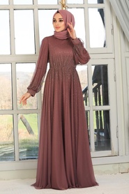 Dark Dusty Rose Hijab Evening Dress 21501KGK - Thumbnail