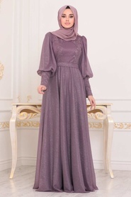 Dark Dusty Rose Hijab Evening Dress 21521KGK - Thumbnail