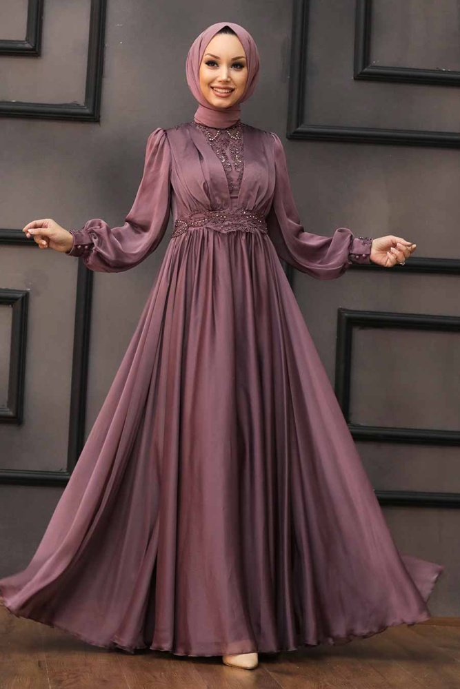 Neva Style - Luxorious Dark Dusty Rose Hijab Evening Dress 21540KGK - 1