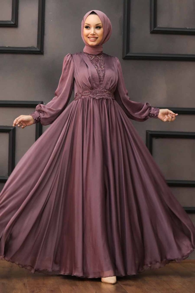 Neva Style - Luxorious Dark Dusty Rose Hijab Evening Dress 21540KGK - 2