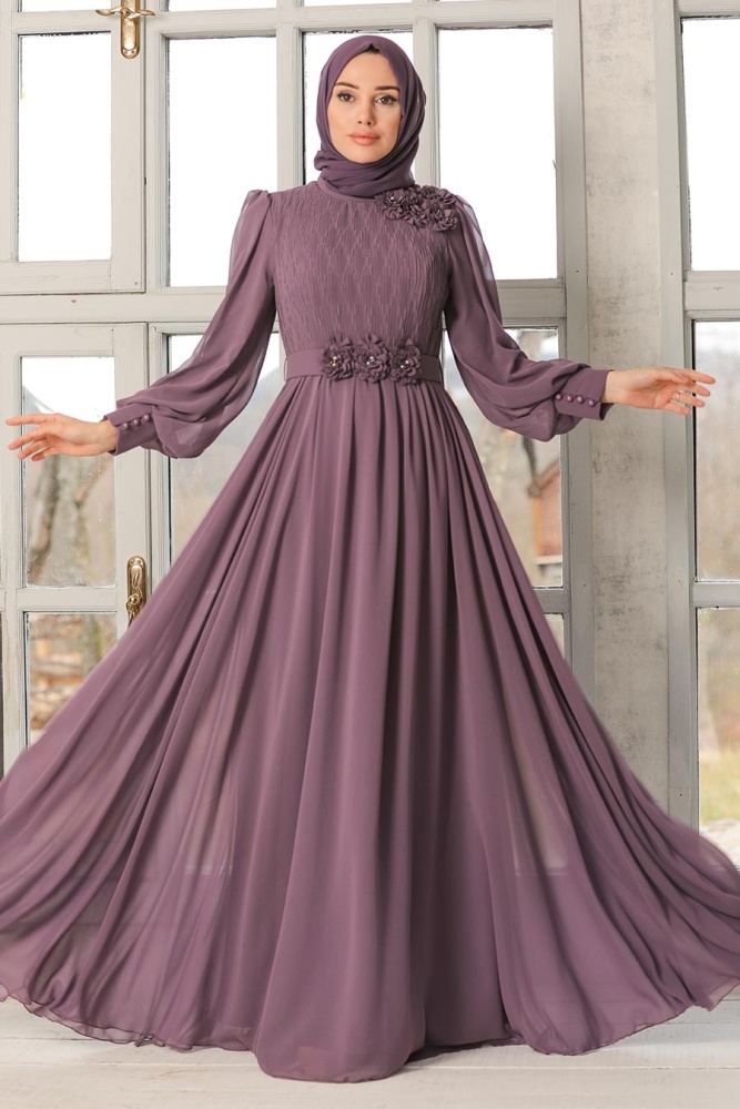 Dark Dusty Rose Hijab Evening Dress 21951KGK - 2