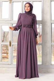 Dark Dusty Rose Hijab Evening Dress 21951KGK - Thumbnail