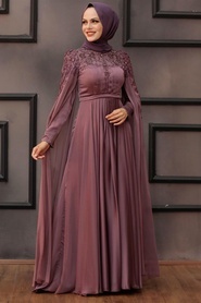 Neva Style - Satin Dark Dusty Rose Islamic Bridesmaid Dress 21990KGK - Thumbnail