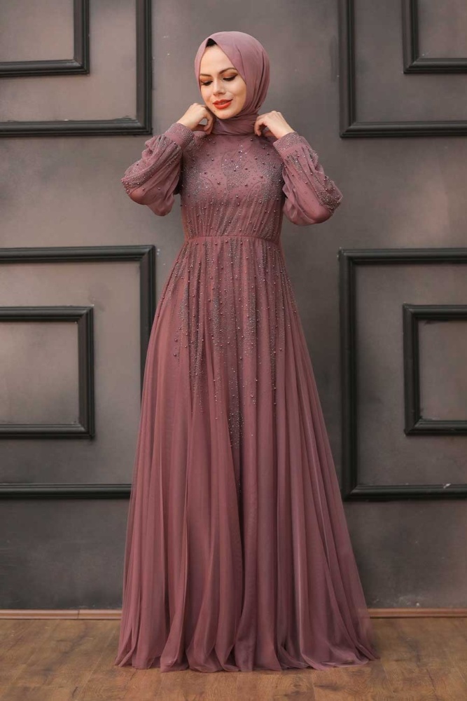 Neva Style - Long Dark Dusty Rose Islamic Wedding Dress 22031KGK - 1