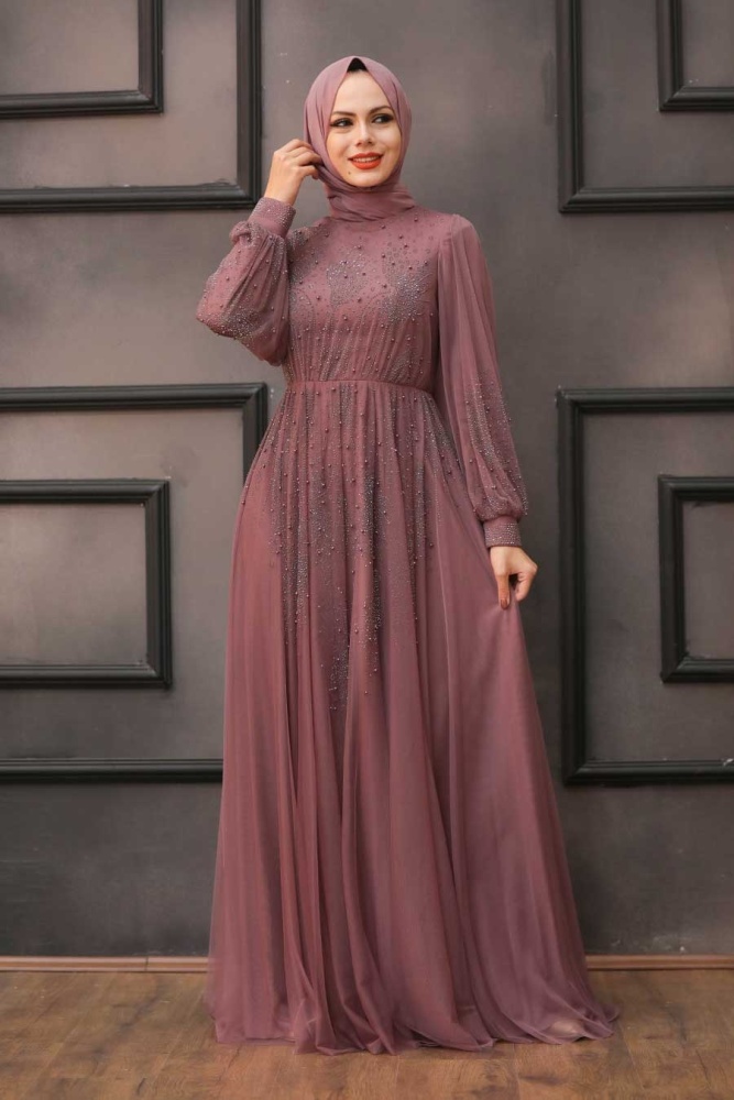 Neva Style - Long Dark Dusty Rose Islamic Wedding Dress 22031KGK - 2