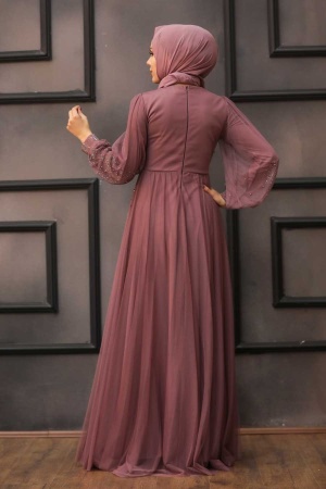 Neva Style - Long Dark Dusty Rose Islamic Wedding Dress 22031KGK - 3