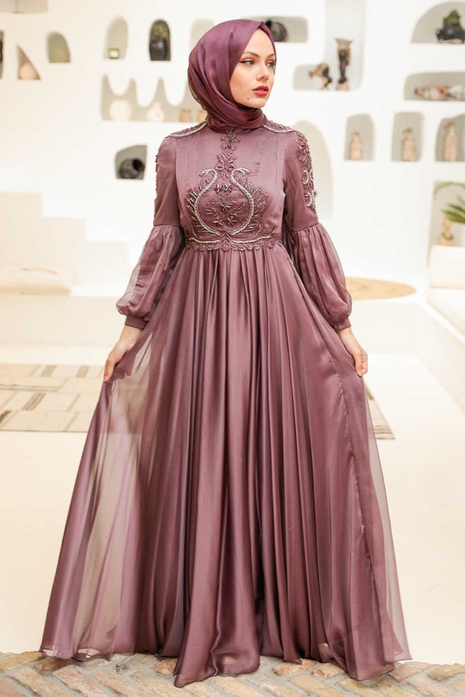 Neva Style - Elegant Dark Dusty Rose Muslim Fashion Evening Dress 2212KGK - 2
