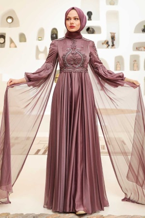 Neva Style - Elegant Dark Dusty Rose Muslim Fashion Evening Dress 2212KGK - 1