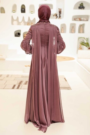 Neva Style - Elegant Dark Dusty Rose Muslim Fashion Evening Dress 2212KGK - 3