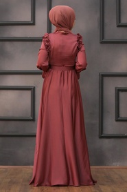 Neva Style -Satin Dark Dusty Rose Muslim Bridal Dress 27240KGK - Thumbnail
