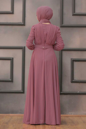 Neva Style - Modern Dark Dusty Rose Hijab Evening Dress 27690KGK - 2