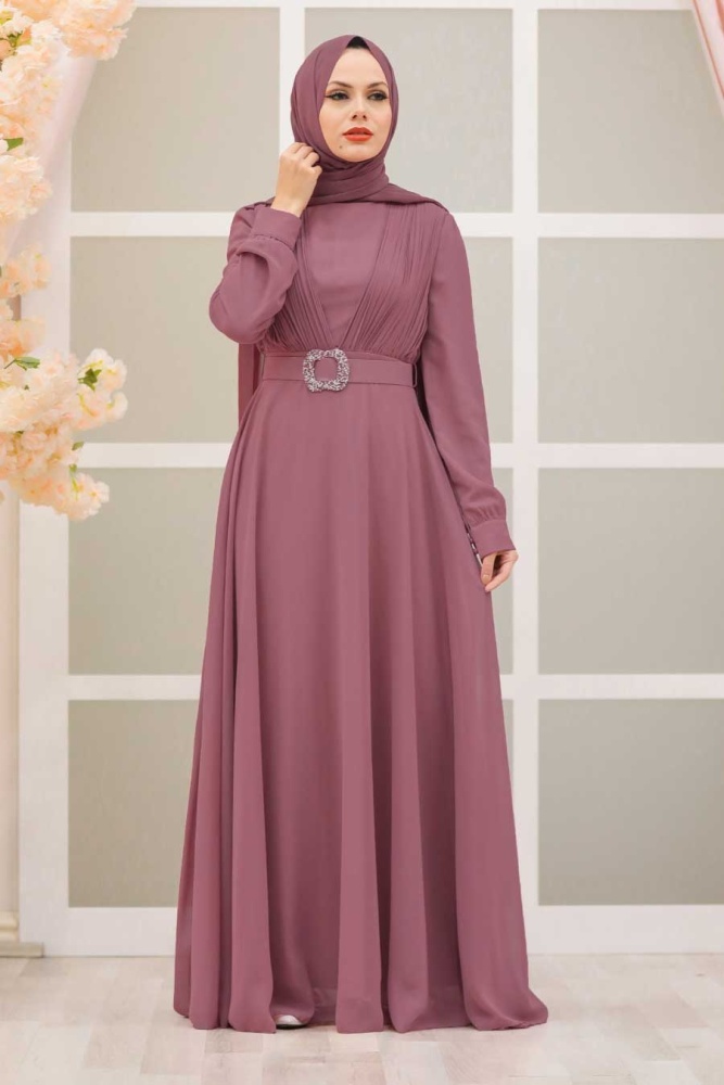 Neva Style - Modern Dark Dusty Rose Hijab Evening Dress 27690KGK - 1