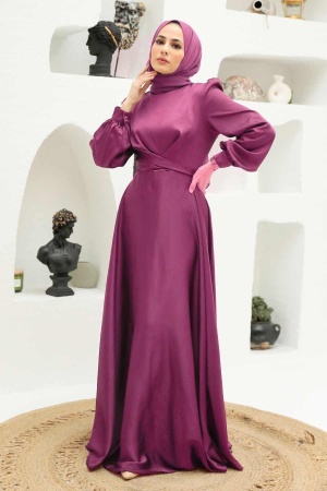 Neva Style - Satin Dark Dusty Rose Modest Islamic Clothing Wedding Dress 3064KGK - 1