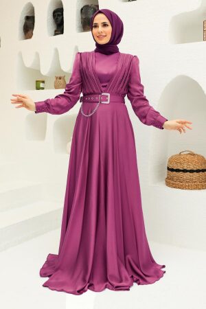 Neva Style - Long Sleeve Dark Dusty Rose Islamic Long Sleeve Maxi Dress 3454KGK - 1