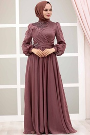 Neva Style - Luxorious Dark Dusty Rose Muslim Fashion Evening Dress 43170KGK - Thumbnail