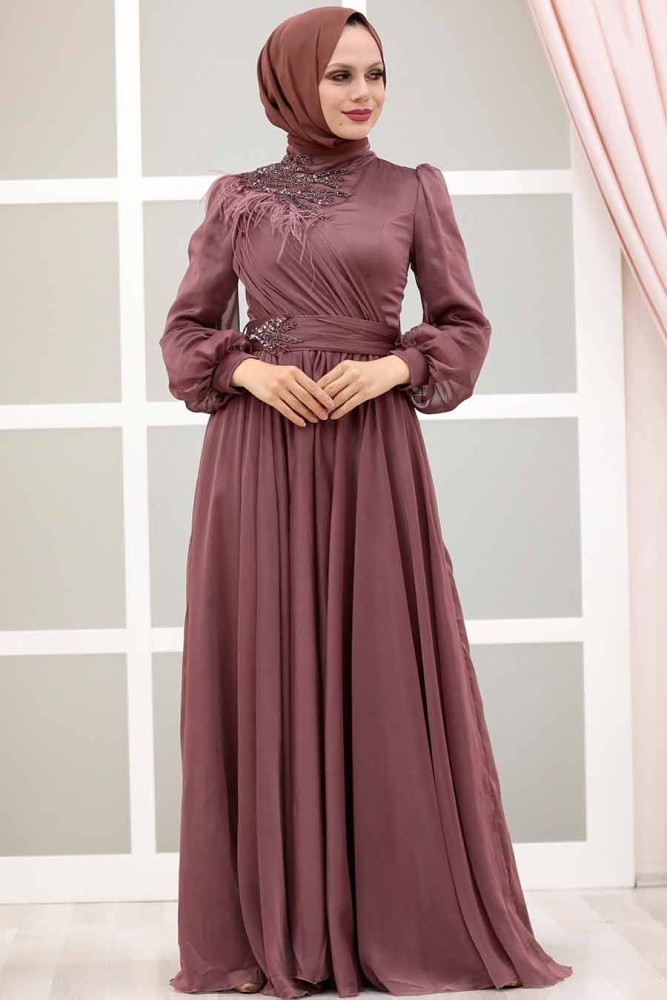 Neva Style - Luxorious Dark Dusty Rose Muslim Fashion Evening Dress 43170KGK - 4