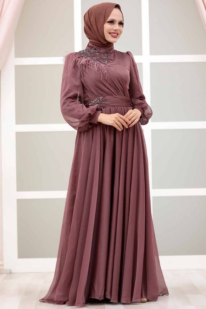 Neva Style - Luxorious Dark Dusty Rose Muslim Fashion Evening Dress 43170KGK - 3
