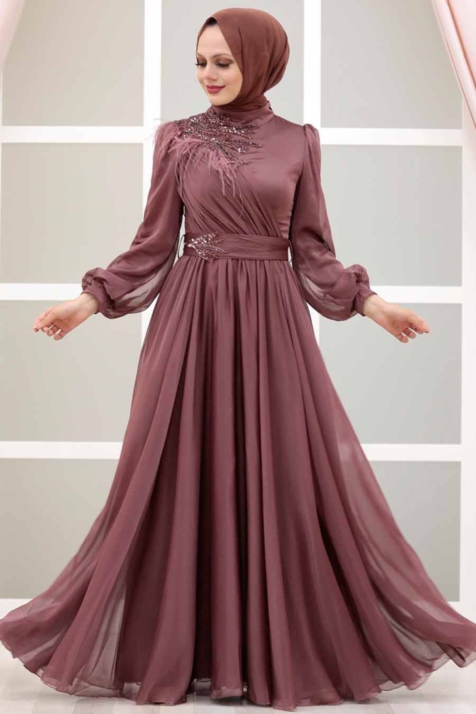 Neva Style - Luxorious Dark Dusty Rose Muslim Fashion Evening Dress 43170KGK - 2