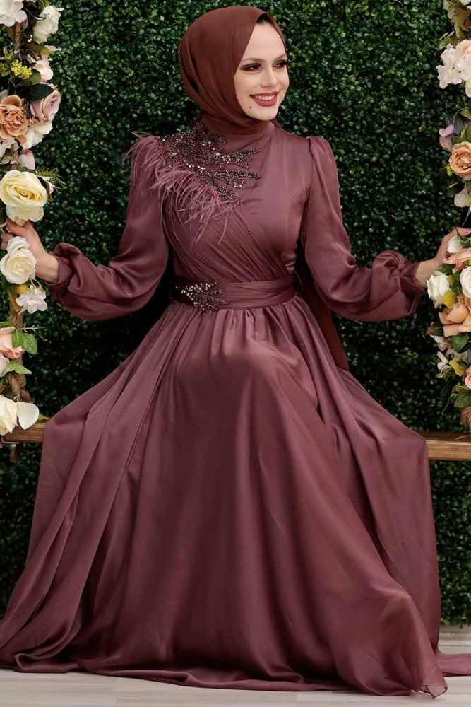 Neva Style - Luxorious Dark Dusty Rose Muslim Fashion Evening Dress 43170KGK - 1