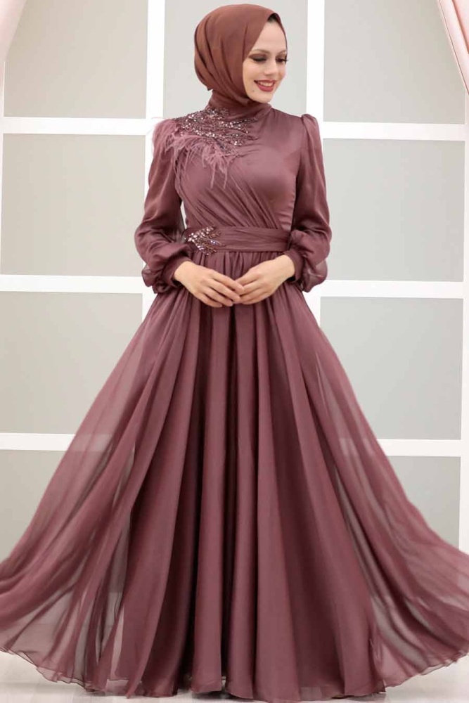 Neva Style - Luxorious Dark Dusty Rose Muslim Fashion Evening Dress 43170KGK - 5