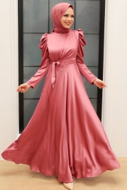 Neva Style - Luxorious Dark Dusty Rose Modest Islamic Clothing Evening Dress 4570KGK - Thumbnail