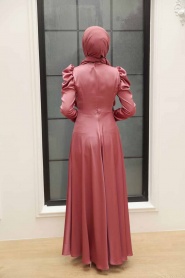 Neva Style - Luxorious Dark Dusty Rose Modest Islamic Clothing Evening Dress 4570KGK - Thumbnail