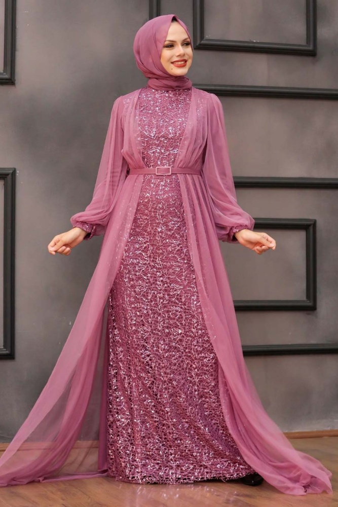 Neva Style - Luxorious Dark Dusty Rose Islamic Evening Gown 5383KGK - 1