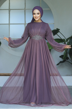 Neva Style - Stylish Dark Dusty Rose Modest Evening Gown 54230KGK - Thumbnail