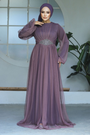 Neva Style - Stylish Dark Dusty Rose Modest Evening Gown 54230KGK - Thumbnail