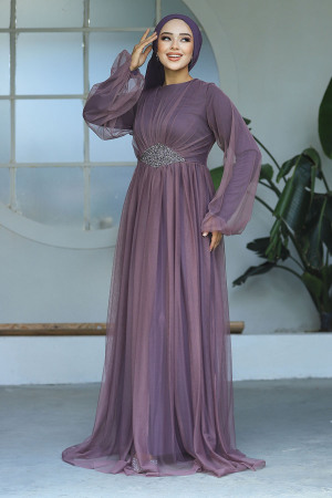 Neva Style - Stylish Dark Dusty Rose Modest Evening Gown 54230KGK - Thumbnail