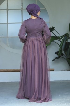 Neva Style - Stylish Dark Dusty Rose Modest Evening Gown 54230KGK - Thumbnail