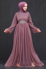 Neva Style - Stylish Dark Dusty Rose Modest Evening Gown 54230KGK - Thumbnail