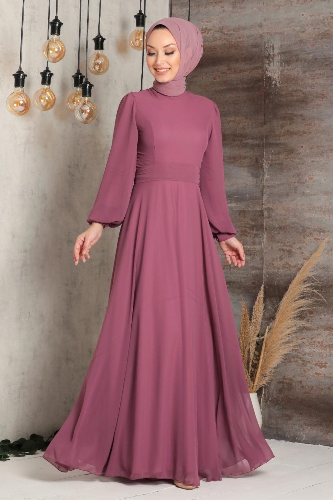 Neva Style - Plus Size Dark Dusty Rose Hijab Engagement Dress 5470KGK - 1