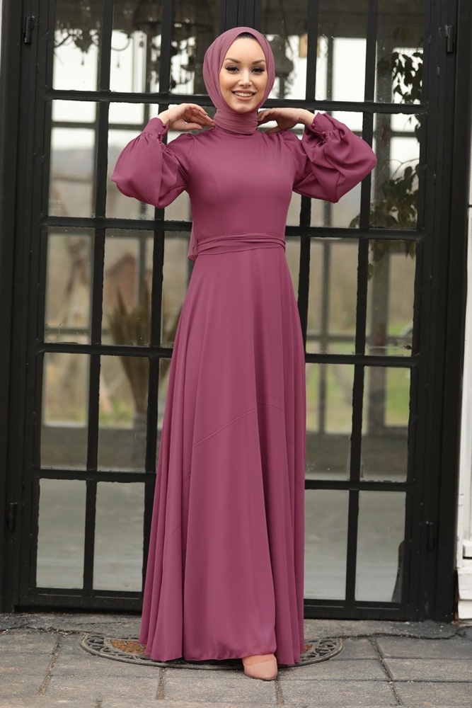 Neva Style - Plus Size Dark Dusty Rose Hijab Engagement Dress 5470KGK - 2