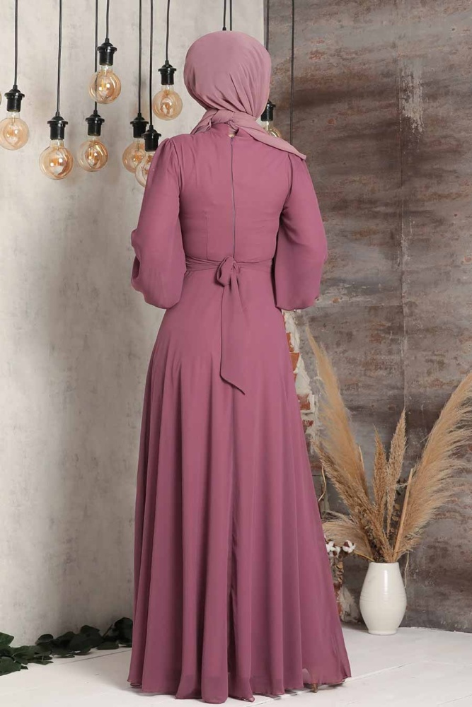 Neva Style - Plus Size Dark Dusty Rose Hijab Engagement Dress 5470KGK - 3