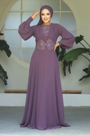 Neva Style - Elegant Dark Dusty Rose Islamic Wedding Dress 9118KGK - Thumbnail