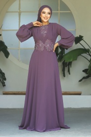 Neva Style - Elegant Dark Dusty Rose Islamic Wedding Dress 9118KGK - Thumbnail