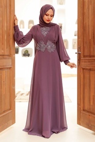 Neva Style - Elegant Dark Dusty Rose Islamic Wedding Dress 9118KGK - Thumbnail