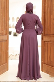 Neva Style - Elegant Dark Dusty Rose Islamic Wedding Dress 9118KGK - Thumbnail