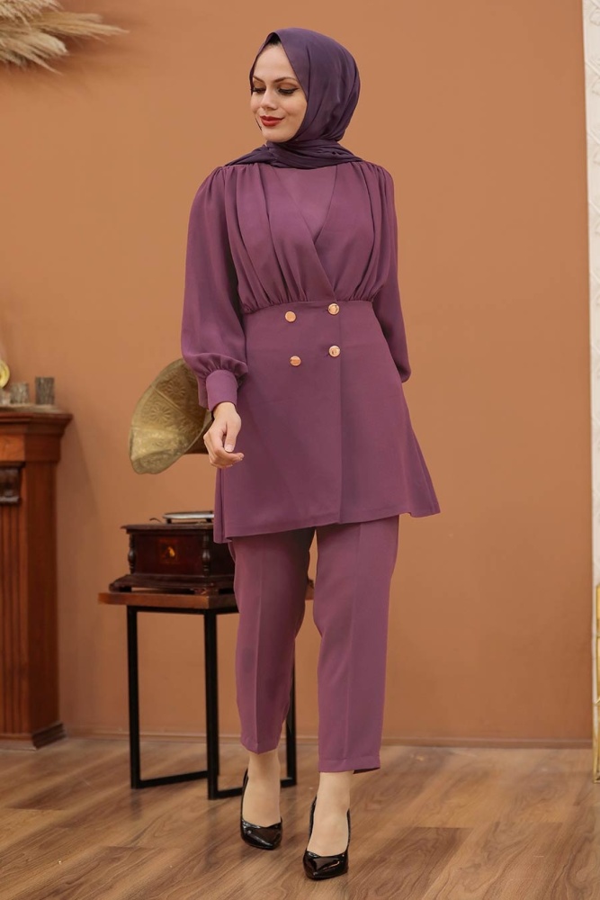 Dark Dusty Rose Hijab Suit Dress 1419KGK - 1
